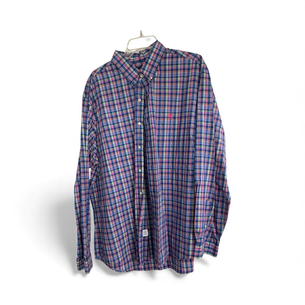 Polo Ralph Lauren Men's Blue and Pink Plaid Shirt